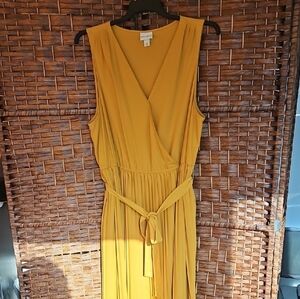 Ava & Viv Mustard Yellow Sleeveless Wrap Maxi Dress